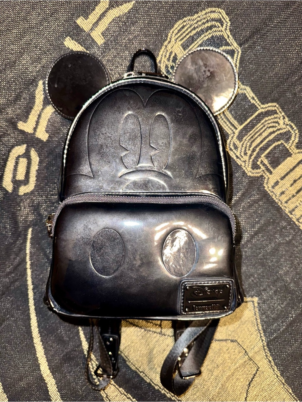 Shiny Black Mickey Ear Mini Loungefly Backpack